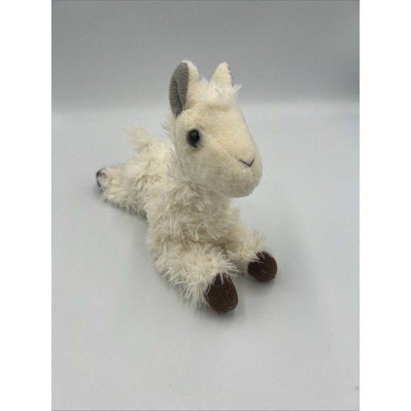 Aurora World LLAMA Stuffed Plush Animal 8" laying down off white brown feet 2019 - Picture 7 of 12